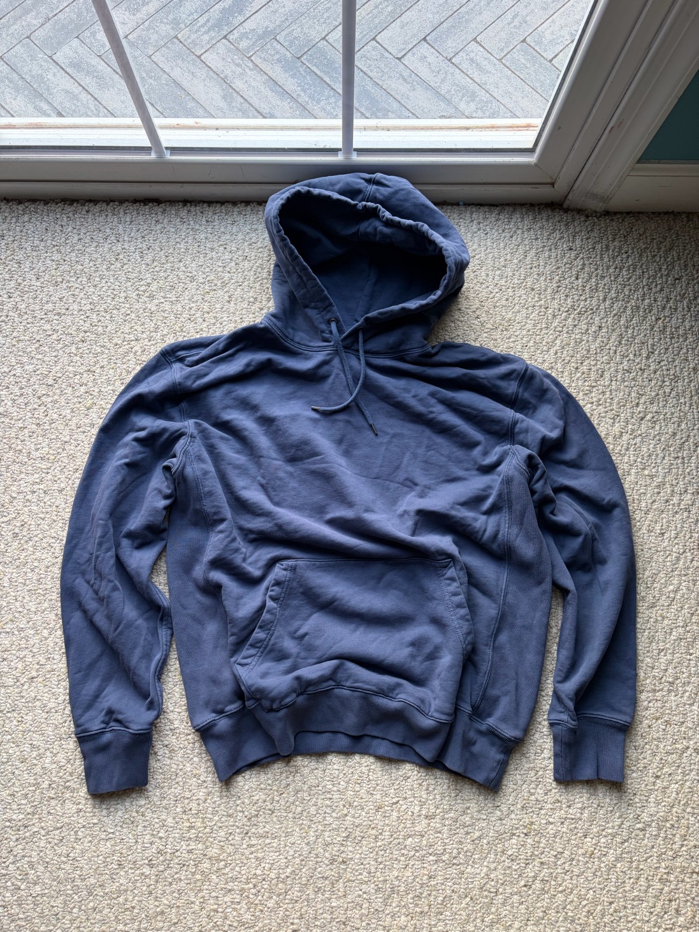 J. Crew Garment dyed French Terry Men's Navy Blue Crewneck Hoodie Sweatshirt.